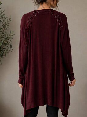 Inspired Hearts Maroon Cut-Out Detail Cardigan